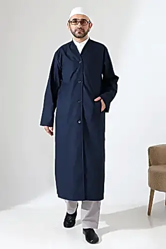 Yarım Astarlı Düğmeli Cepli Buhara Yaka Erkek Cübbe - Lacivert - ihvanonline (1)