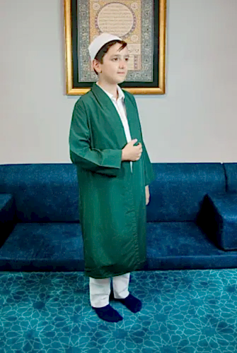 Yeşil Buhara Yaka Namaz Elbisesi Erkek Çocuk Cübbe 