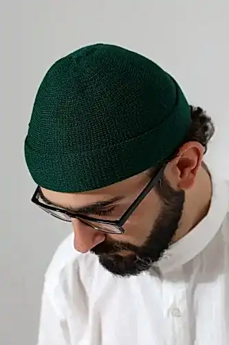 Yeşil Katlamalı Sade Desen Kışlık Orlon Takke Şapka - İhvan (1)