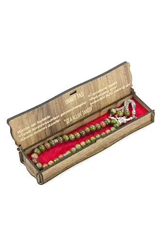 Yeşil Unakit Taşı Özel Kutulu 33lü Tesbih 