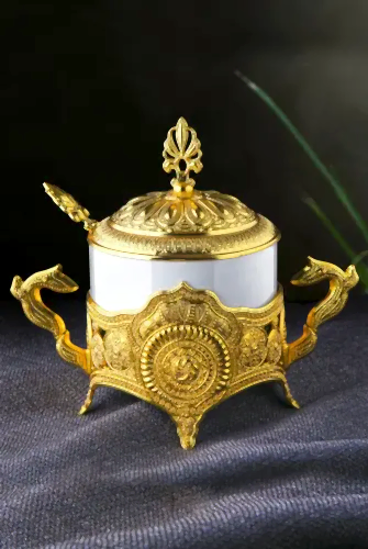 Yuvarlak Porselenli Şekerlik Gold 