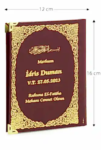 50 Adet İsim Baskılı Ayet-el Kürsi Desenli Yaldızlı Deri Ciltli Çanta Boy Yasin Kitabı Mevlüt Hediyesi 128 Sayfa Bordo 